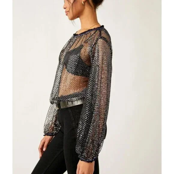 Free People Sparks Fly Top / Black Combo NWT (S) - Picture 3 of 6